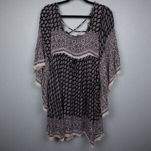 Free People Heart of Gold blue and ivory babydoll mini dress-XS